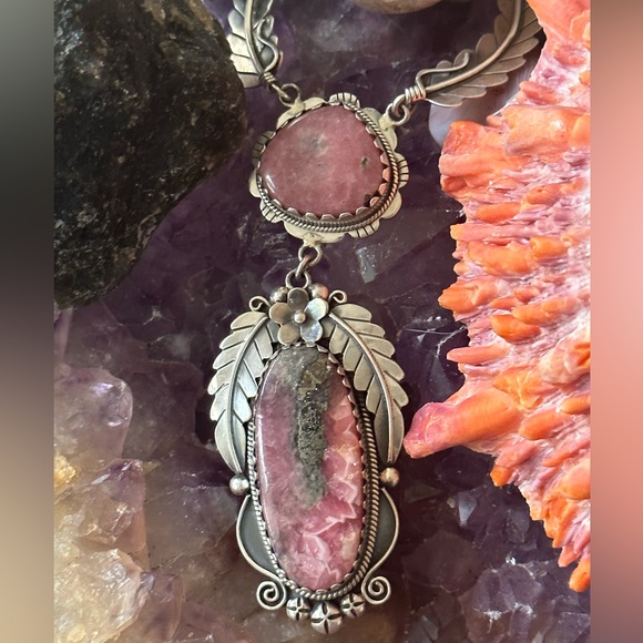 Jewelry - Rhodochrosite Southwestern 925 solid sterling silver necklace